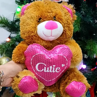 Peluche marrón y corazón rosa