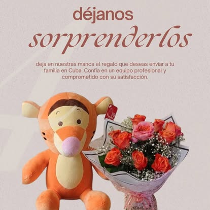 Peluche naranja y flores