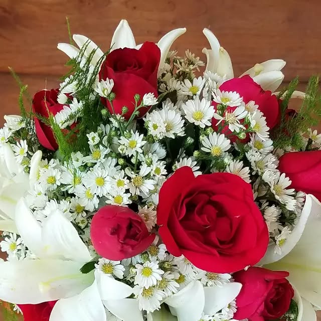 Rojo y blanco con pequeñas flores